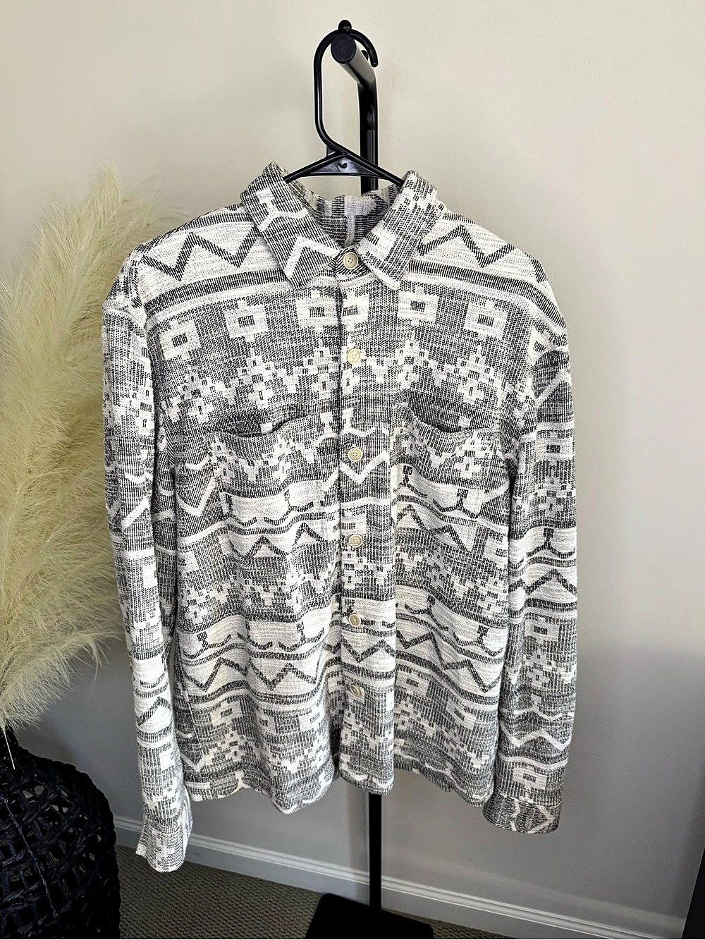 Zara Geometric Jacquard Overshirt White & Black large